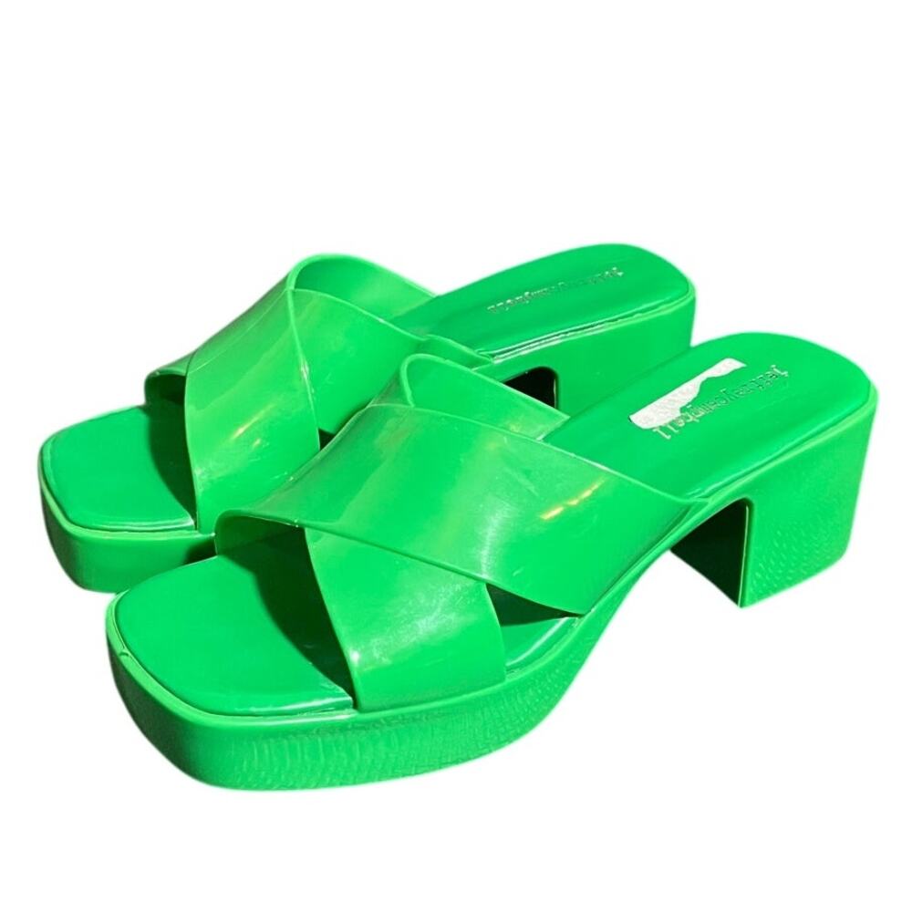 Jeffrey Campbell Bubblegum Mule Green Shiny Sandal Y2K Womens Size 8 Platform - Picture 1 of 8